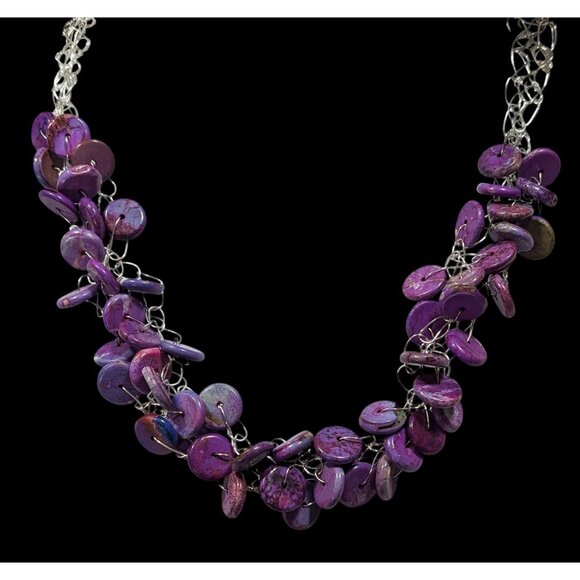 Handmade Purple Stone Beaded Statement Necklace - Picture 2 of 5